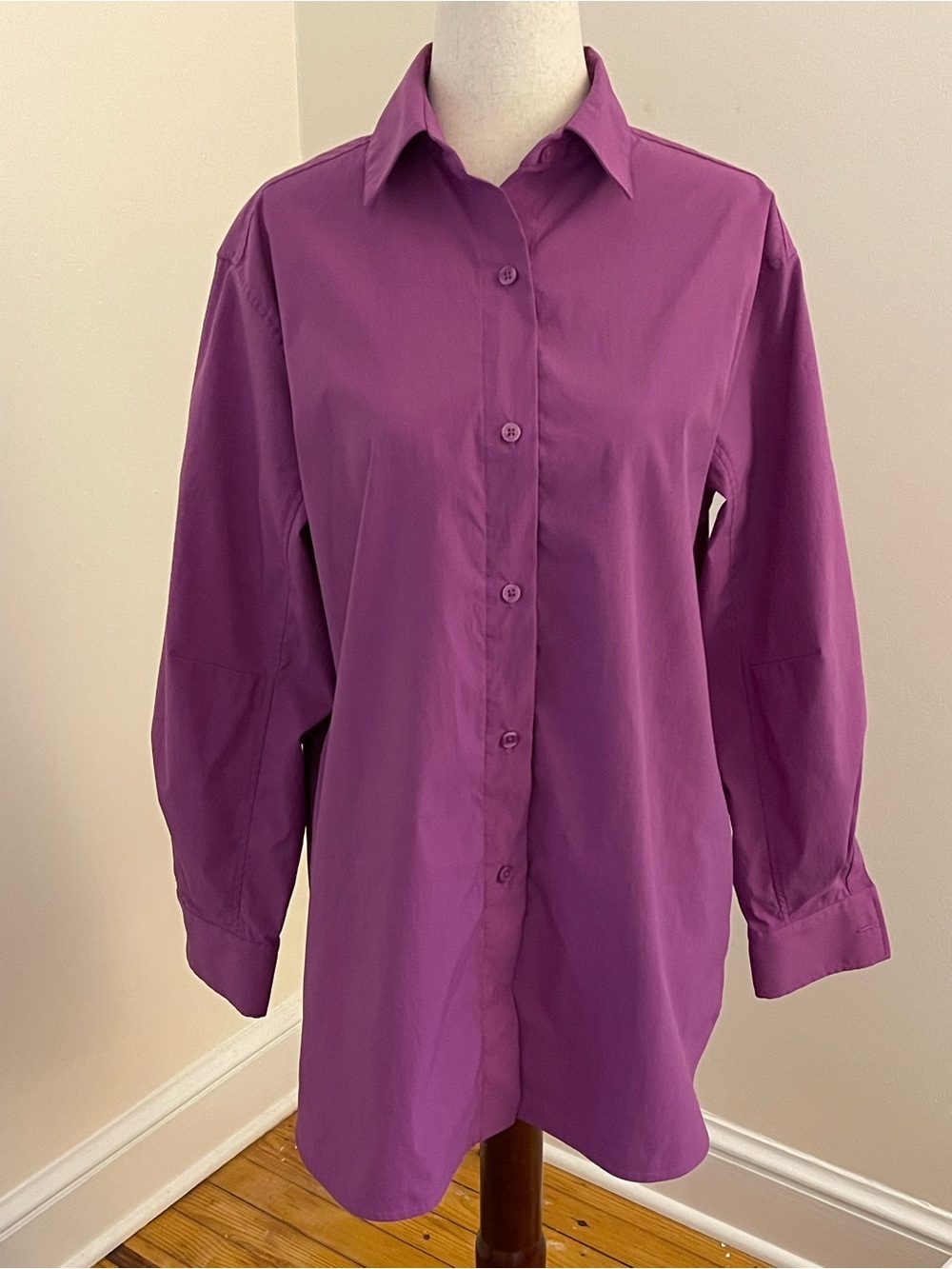 Athleta Oversized Top XS Purple Button Front Side Pocket Long Sleeve Shirt